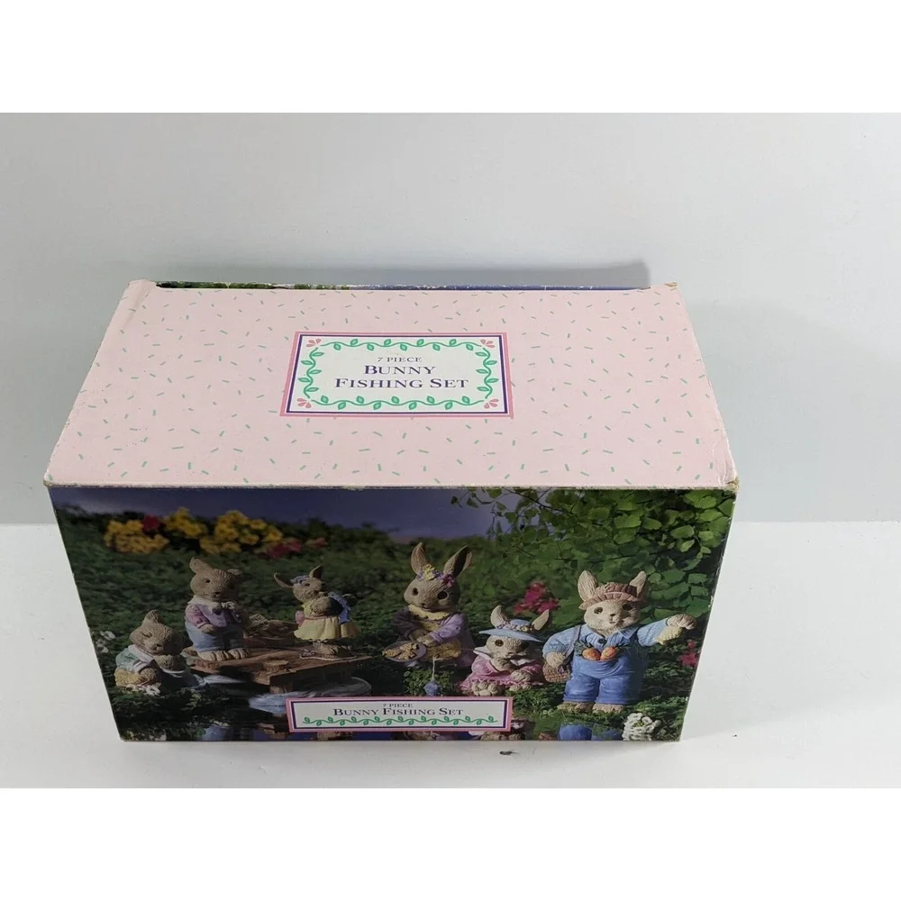 Mervyn's 7 Pc Bunny Fishing Set Collection Easter Vtg Original Box RARE 1995